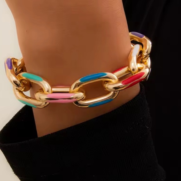 Multicolor Gold Chain Necklace and Bracelet Set - Picture 4 of 17
